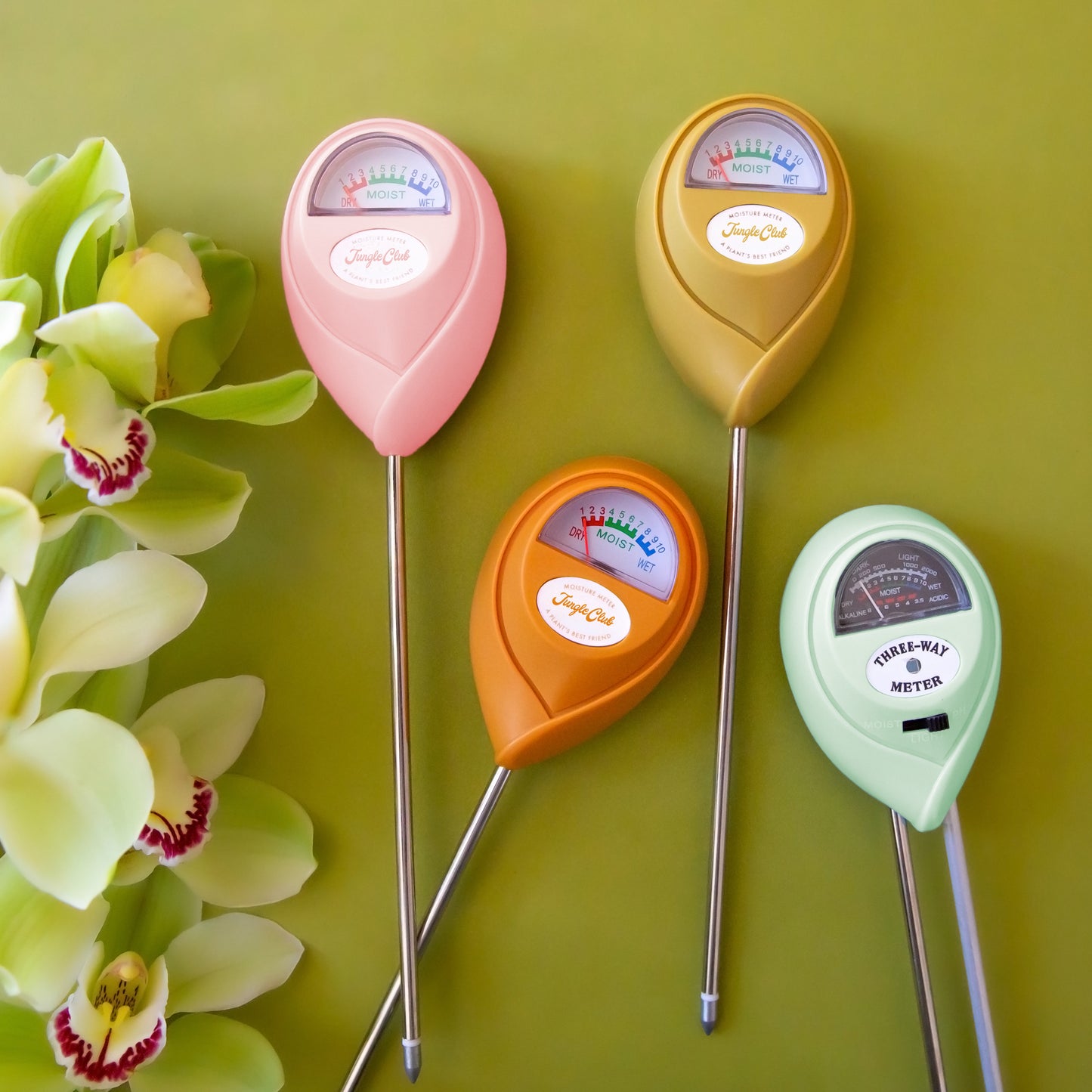 A light pink moisture meter.