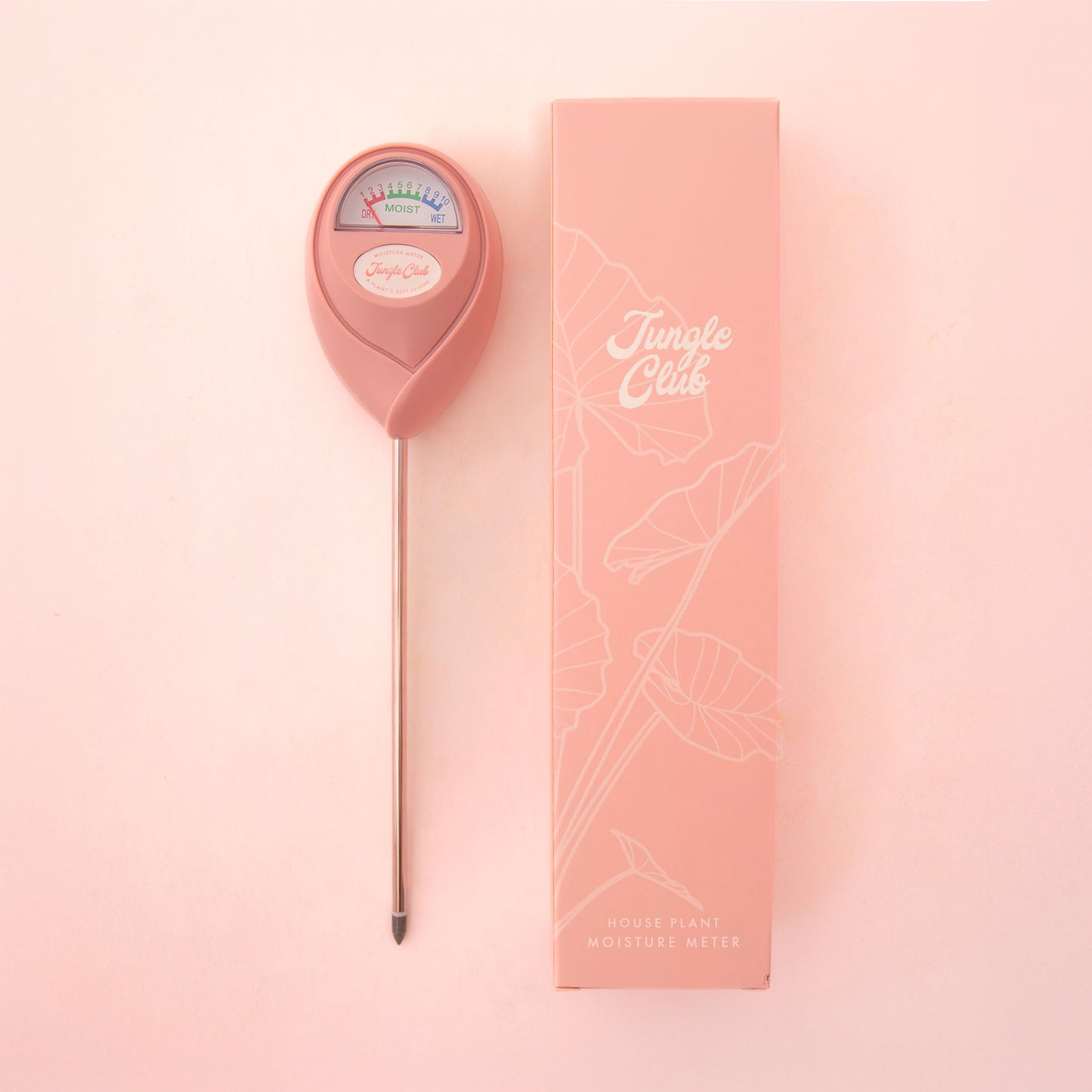 A light pink moisture meter.