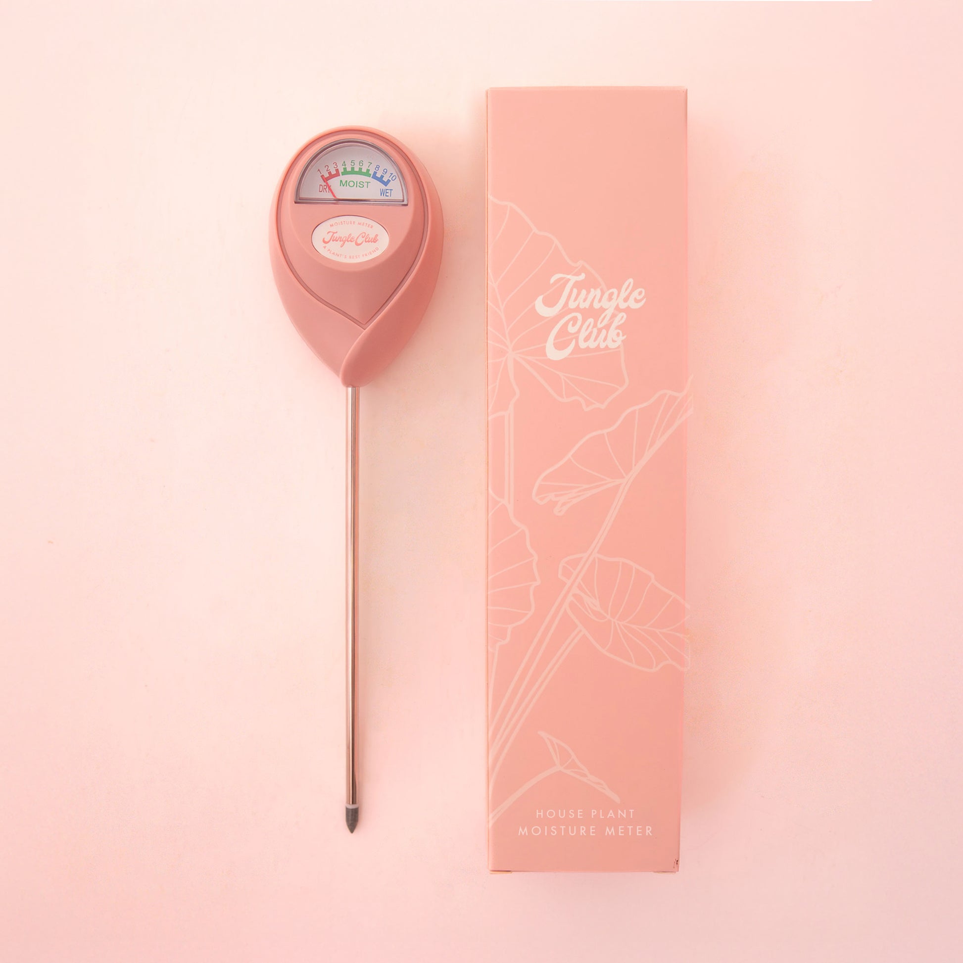 A light pink moisture meter. 
